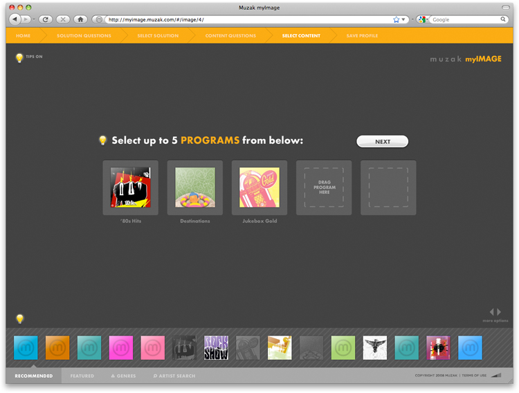 Muzak myImage - Select Content